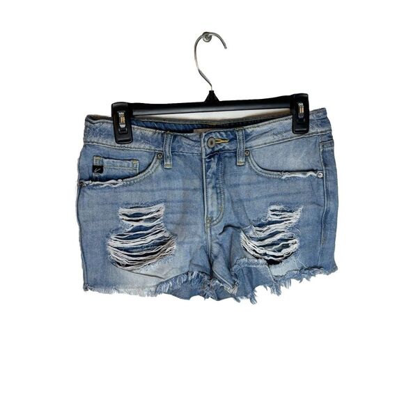KANCAN KC8377L Mid Rise Light Wash Distressed Jean Shorts Size 3/25‎ - Picture 1 of 8